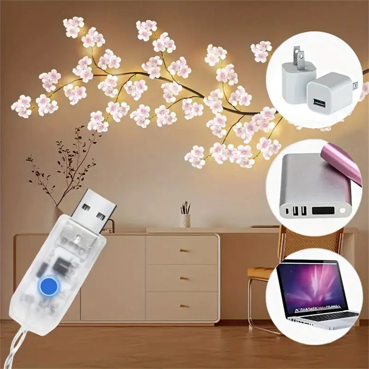 Cherry Blossom 96 LED USB Tree Branch Lamp – 8 Lighting Modes